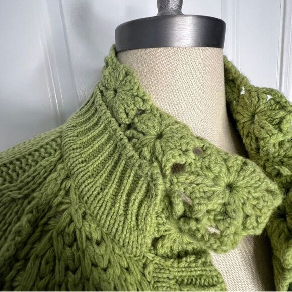 Sundance Long Button Front Chunky Knit Cardigan Green Size Small Petite Wool - Picture 4 of 6